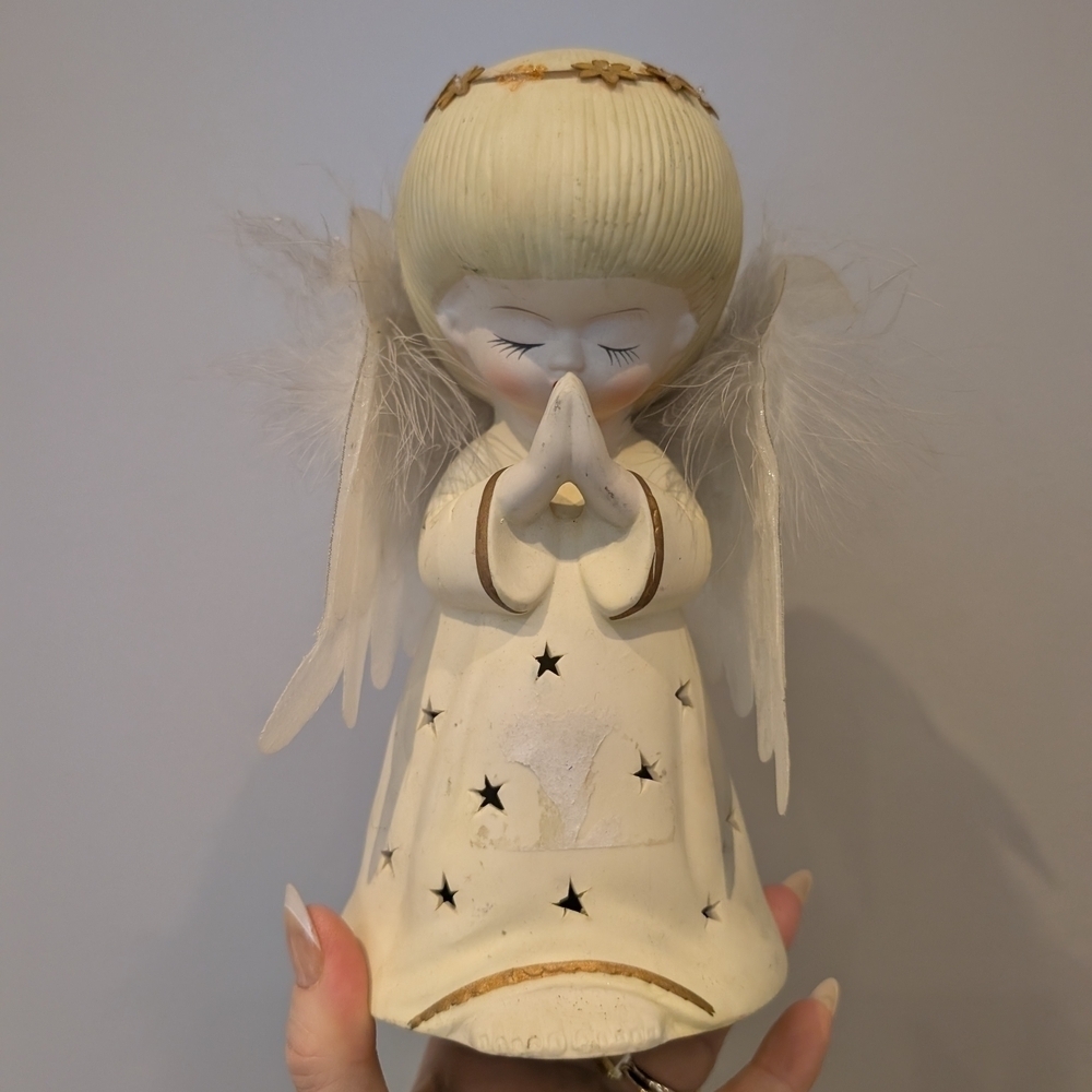 Cream Angel Figurine with Star Cutouts